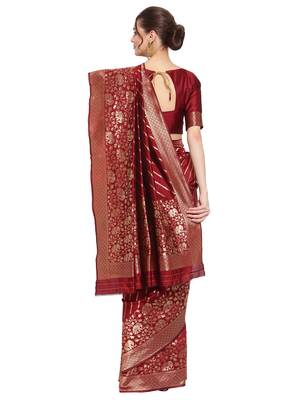 Maroon woven banarasi silk saree with blouse 3