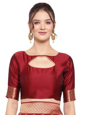 Maroon woven banarasi silk saree with blouse 4