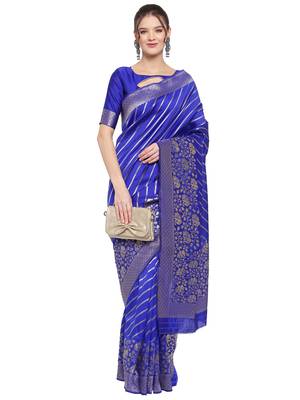 Royal blue woven banarasi silk saree with blouse 1