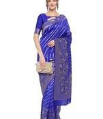 Royal blue woven banarasi silk saree with blouse