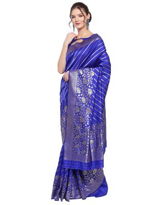 Royal blue woven banarasi silk saree with blouse 2