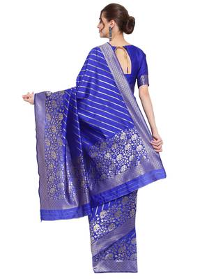 Royal blue woven banarasi silk saree with blouse 3