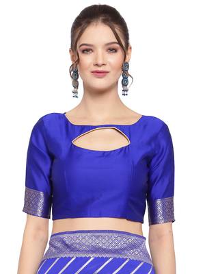 Royal blue woven banarasi silk saree with blouse 4
