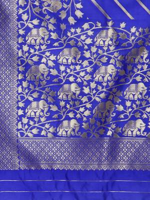 Royal blue woven banarasi silk saree with blouse 5
