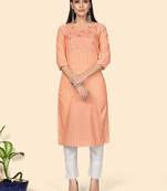 Vbuyz Women's Printed & Embroidered Straight Cotton Orange Stitched Kurta