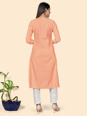 Vbuyz Women's Printed & Embroidered Straight Cotton Orange Stitched Kurta 4