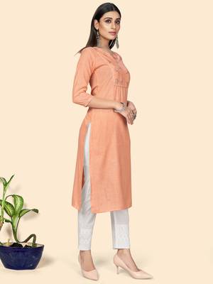Vbuyz Women's Printed & Embroidered Straight Cotton Orange Stitched Kurta 6