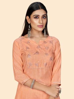 Vbuyz Women's Printed & Embroidered Straight Cotton Orange Stitched Kurta 7