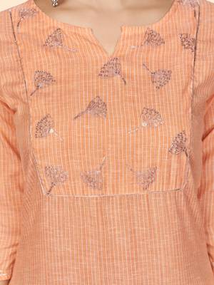 Vbuyz Women's Printed & Embroidered Straight Cotton Orange Stitched Kurta 8