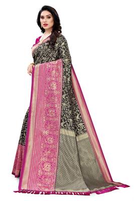 Black woven banarasi silk saree with blouse 2