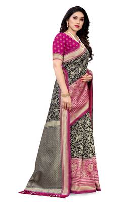 Black woven banarasi silk saree with blouse 3