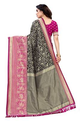 Black woven banarasi silk saree with blouse 4