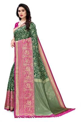 Green woven banarasi silk saree with blouse 2