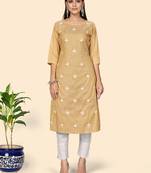 Vbuyz Women's Printed & Embroidered Straight Cotton Yellow Stitched Kurta