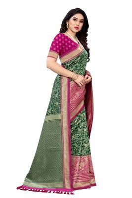 Green woven banarasi silk saree with blouse 3
