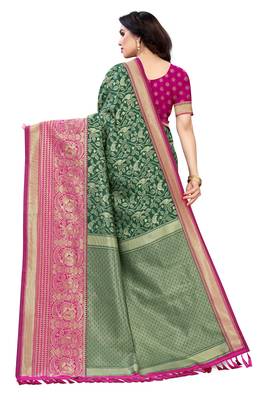 Green woven banarasi silk saree with blouse 4