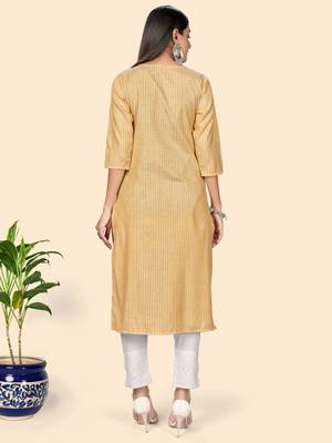 Vbuyz Women's Printed & Embroidered Straight Cotton Yellow Stitched Kurta 4