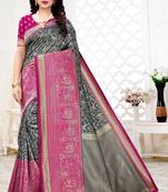 Grey woven banarasi silk saree with blouse