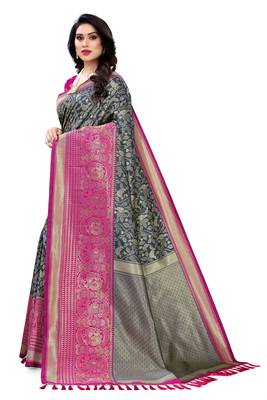 Grey woven banarasi silk saree with blouse 2