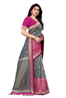 Grey woven banarasi silk saree with blouse 3