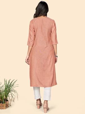 Vbuyz Women's Printed & Embroidered Straight Cotton Orange Stitched Kurta 4