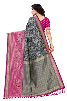 Grey woven banarasi silk saree with blouse 4