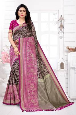 Purple woven banarasi silk saree with blouse 1
