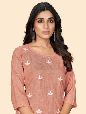Vbuyz Women's Printed & Embroidered Straight Cotton Orange Stitched Kurta 7