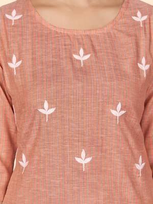 Vbuyz Women's Printed & Embroidered Straight Cotton Orange Stitched Kurta 8