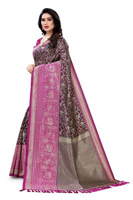 Purple woven banarasi silk saree with blouse 2