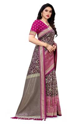 Purple woven banarasi silk saree with blouse 3
