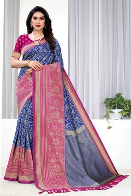 Blue woven banarasi silk saree with blouse 1