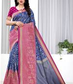 Blue woven banarasi silk saree with blouse