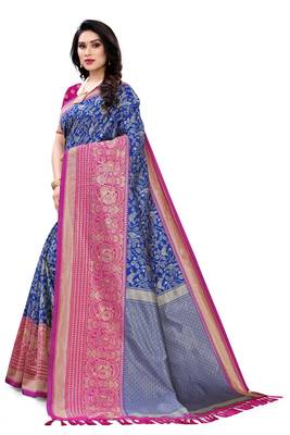 Blue woven banarasi silk saree with blouse 2