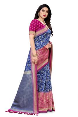 Blue woven banarasi silk saree with blouse 3