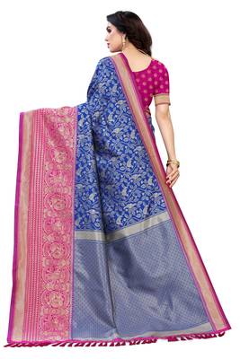 Blue woven banarasi silk saree with blouse 4