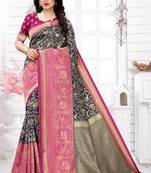 Navy blue woven banarasi silk saree with blouse