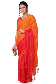 Red embroidered silk blend saree with blouse