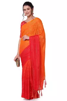 Red embroidered silk blend saree with blouse