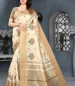 Cream embroidered cotton silk saree with blouse