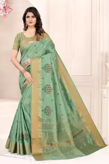 Green embroidered cotton silk saree with blouse
