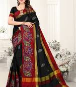 Black embroidered cotton silk saree with blouse