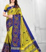 Yellow embroidered cotton silk saree with blouse
