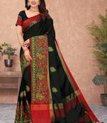 Black embroidered cotton silk saree with blouse