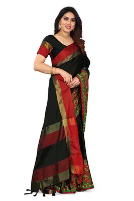 Black embroidered cotton silk saree with blouse 2