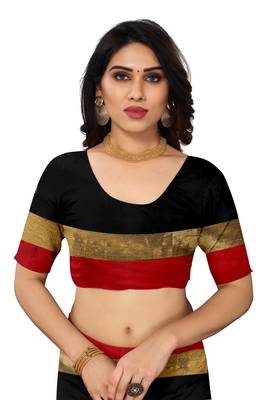Black embroidered cotton silk saree with blouse 4