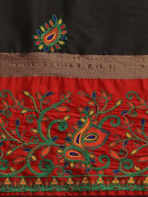 Black embroidered cotton silk saree with blouse 5
