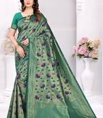 Green woven banarasi silk saree with blouse