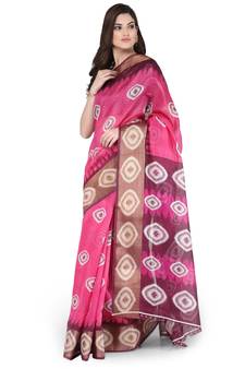 Pink printed cotton saree with blouse