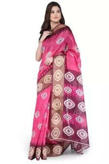 Pink printed cotton saree with blouse